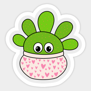 Cute Cactus Design #345: Opuntia Microdasys Cactus In A Cute Heart Pot Sticker